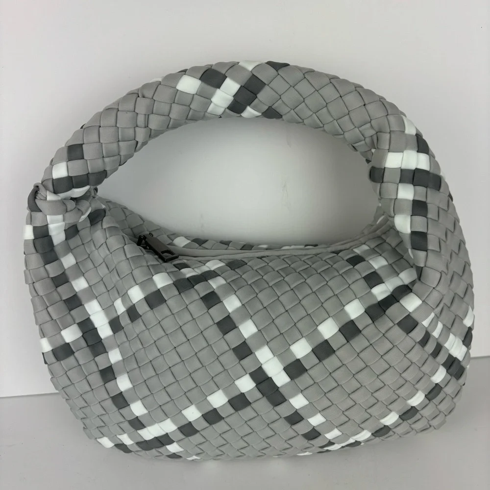 Haute Shores/Carrie Aspen-Mini Woven Hobo Bag in Grey-EUC